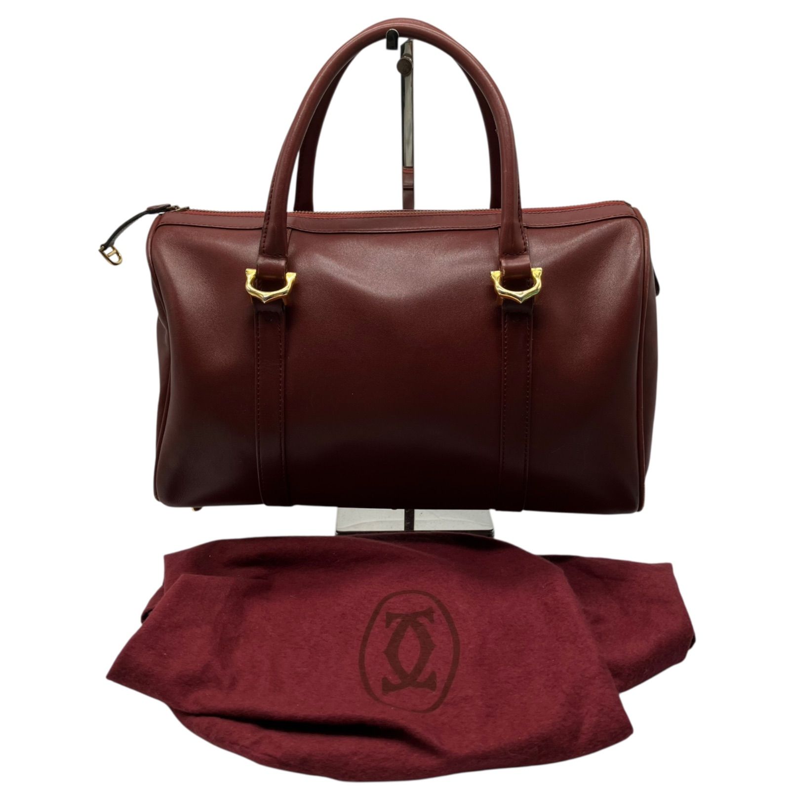 【hs/5.26/10】Cartier カルティエ マストライン ミニボストンバッグ ハンドバッグ レザー ボルドー ワインレッド 袋付