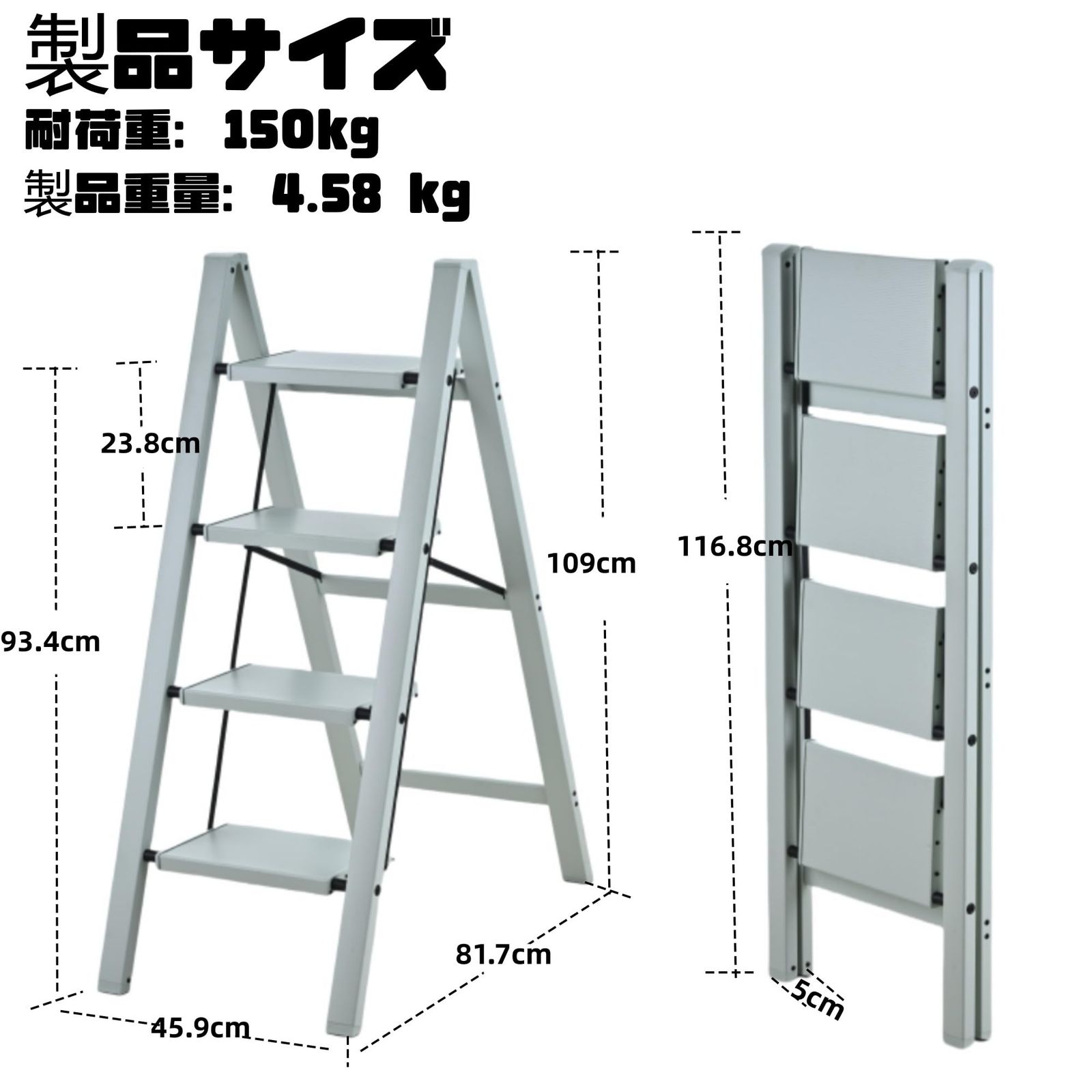 4段 脚立 セージグリーン 全アルミ製 幅広ステップ 踏み台 折りたたみ式 軽量 コンパクト収納 滑り止め付き 耐荷重150kg 安定感 室内外兼用 おしゃれカラー（くすみグリーン系） 高所作業 キッチン 洗濯物 収納棚 ガーデニング 0