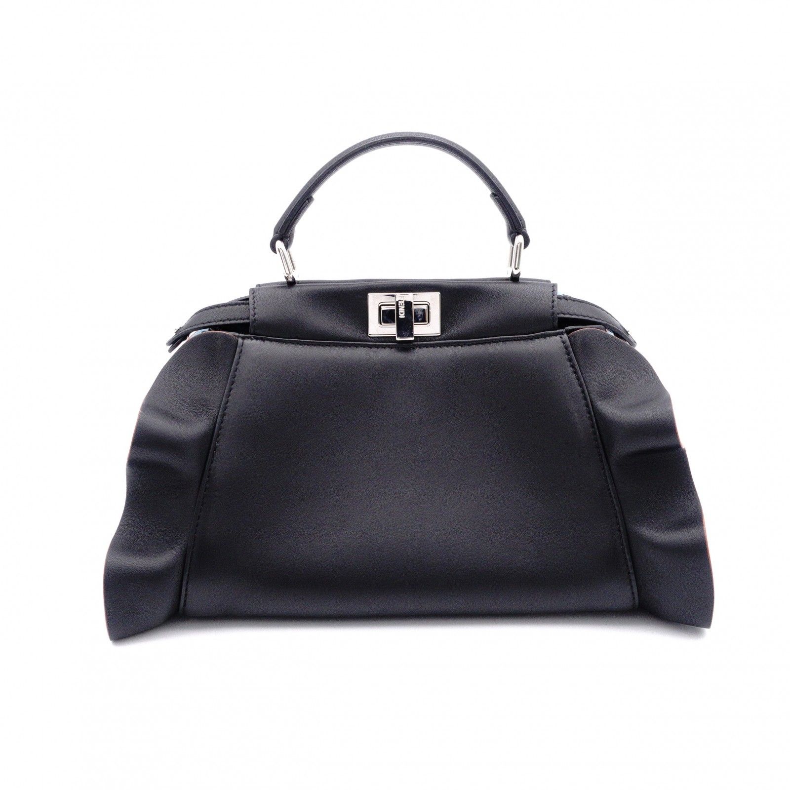 FENDI フェンディ ミニ ピーカブー ハンドバッグ レザー ブラック 2way フリル ブルー クロスボディ