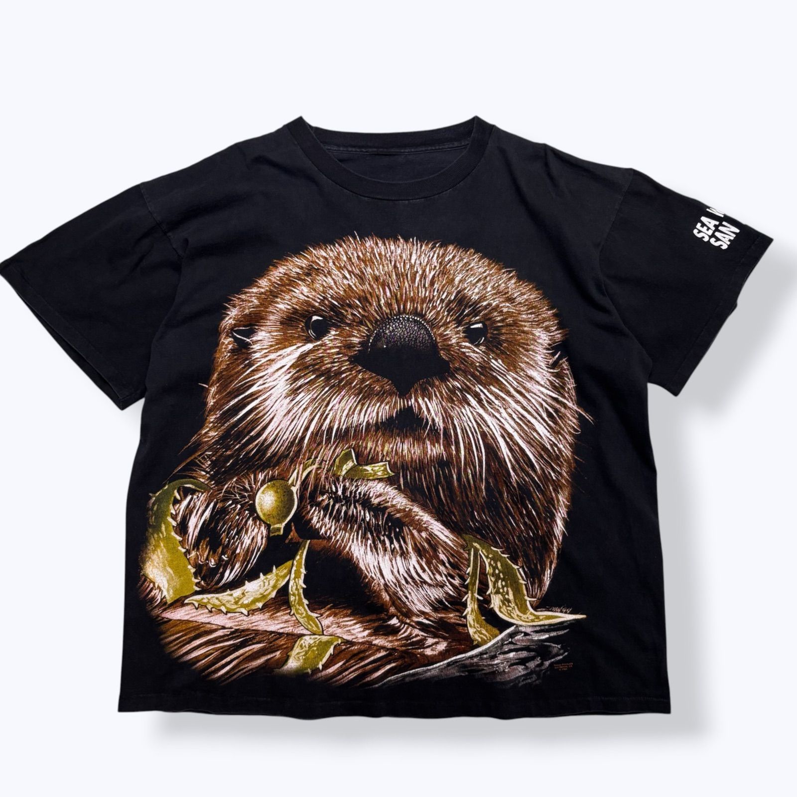 90s Sea Otter Animal Print T-Shirts 90年代 ラッコ アニマル プリント Tシャツ 袖プリント シングルステッチ 古着 ヴィンテージ
