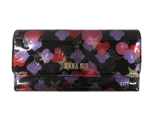 アナスイ ANNA SUI スパーキー 長財布 がま口 エナメル ハート柄 ブラック ピンク パープル