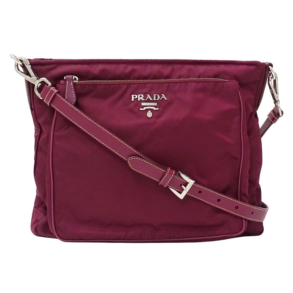 プラダ PRADA バッグ レディース ブランド ショルダーバッグ ナイロン ボルドー パープル ロゴ おしゃれ 【中古】