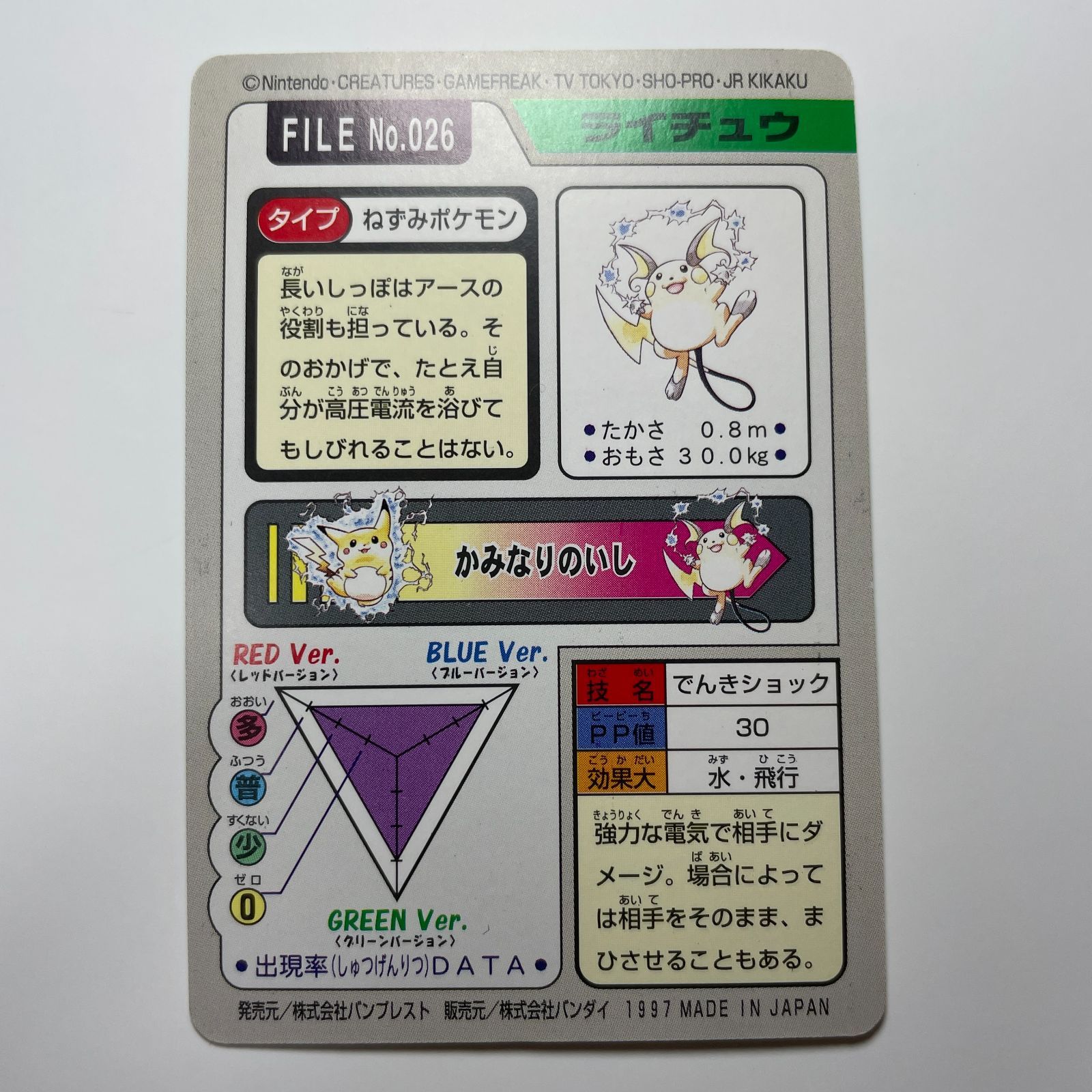 ライチュウ バンダイ カードダス Raichu Bandai Carddass FILE No.026