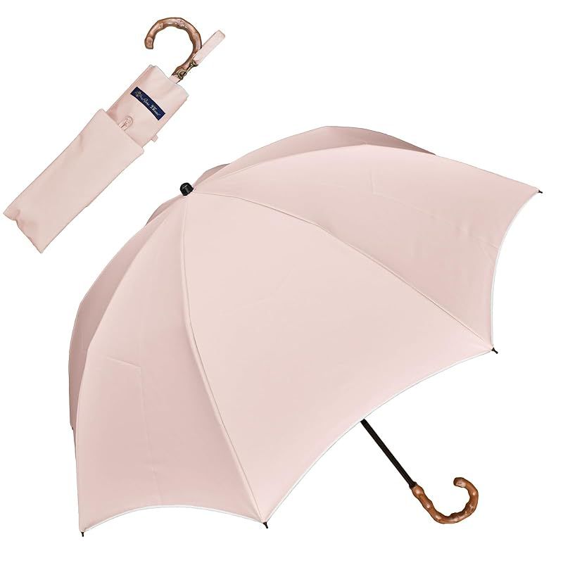 100%遮光 日傘 折りたたみ傘【Rose Blanc】 日傘 軽量 晴雨兼用 UVカット 1級遮光 撥水 ブランド おしゃれ レディース かわいい 母の日 2段折りショート(傘袋) 50cm プレーン 4pl-j (ピンク(グレージュ)) 折傘タイプ 曲がり
