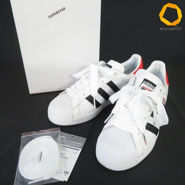 #as アディダス adidas スニーカー US 7 1/2 25.5 白 黒 赤 SUPERSTAR RUN DMC 50周年記念 コラボ FX7616 箱・替え紐付き [968255] k01