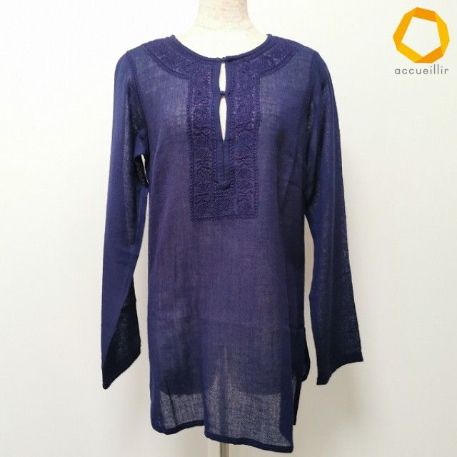 #anc アニエスベー agnes b. カットソー チュニック ニット 長袖 レース 刺繍 38 紺 レディース [968931]