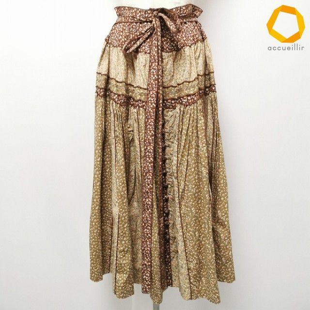 #anc ワンダフルワールド カネコイサオ WONDERFUL WORLD KANEKO ISAO スカート ロング フレア 小花柄 茶系 ベージュ系 レディース [970814]
