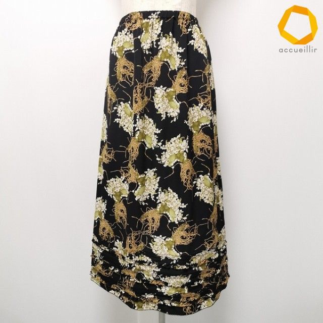 #anc カネコイサオ KANEKO ISAO スカート ロング フレア 花柄 ピコフリル 黒 白 茶系 レディース [971020] 21,600円
