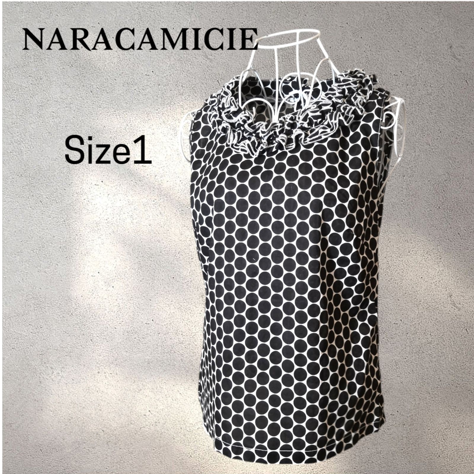 NARACAMICIE ナラカミーチェ ドット柄フリルノースリーブブラウス 1 黒 