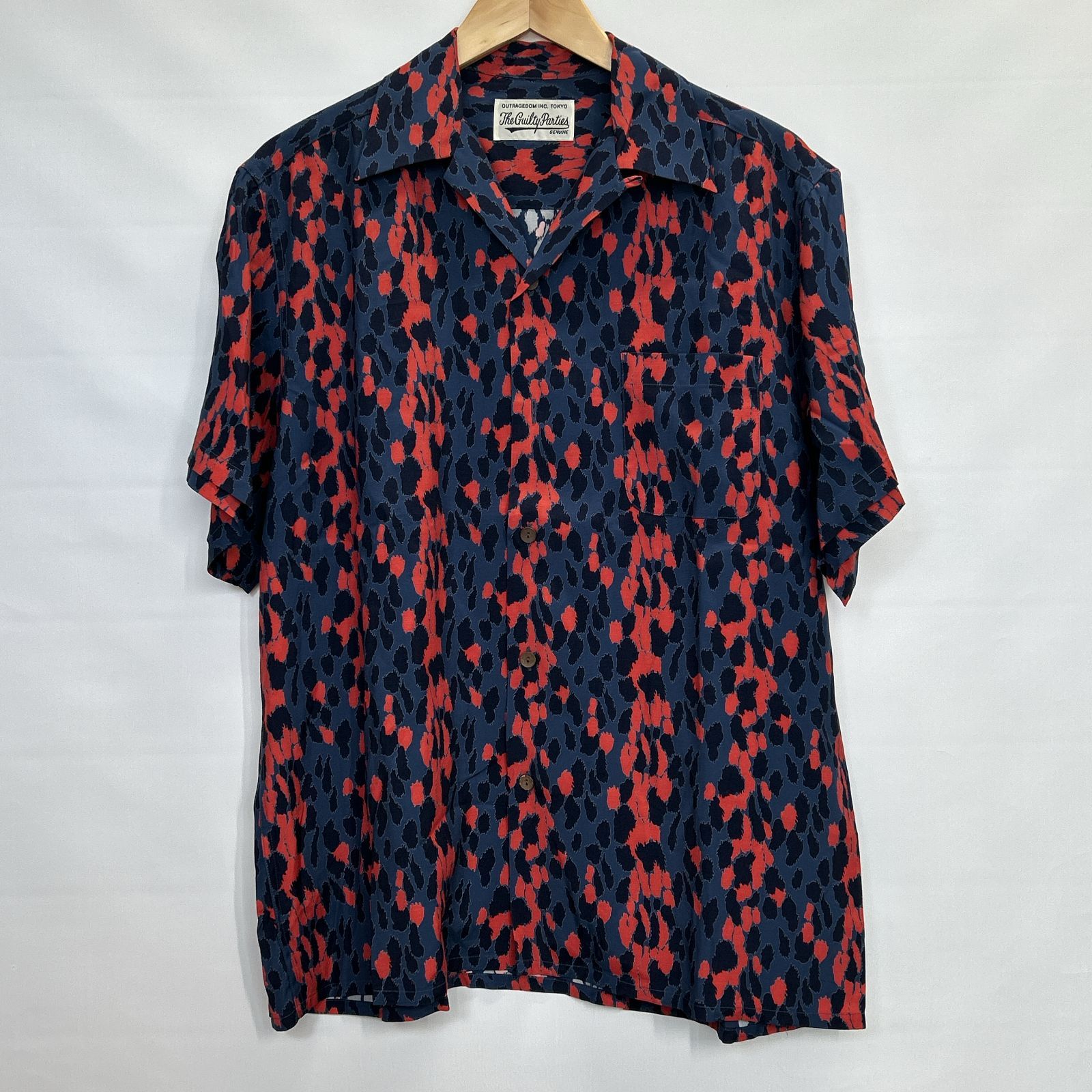 [浜館75-2350]　[店舗併売品] WACKO MARIA ワコマリア レオパード柄 アロハシャツ ネイビー×レッド サイズ：M [中古品]