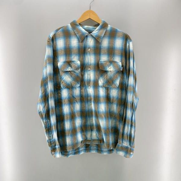 【中古】STUSSY 開襟 ネルシャツL/S オンブレ ブルー L ステューシー[24]