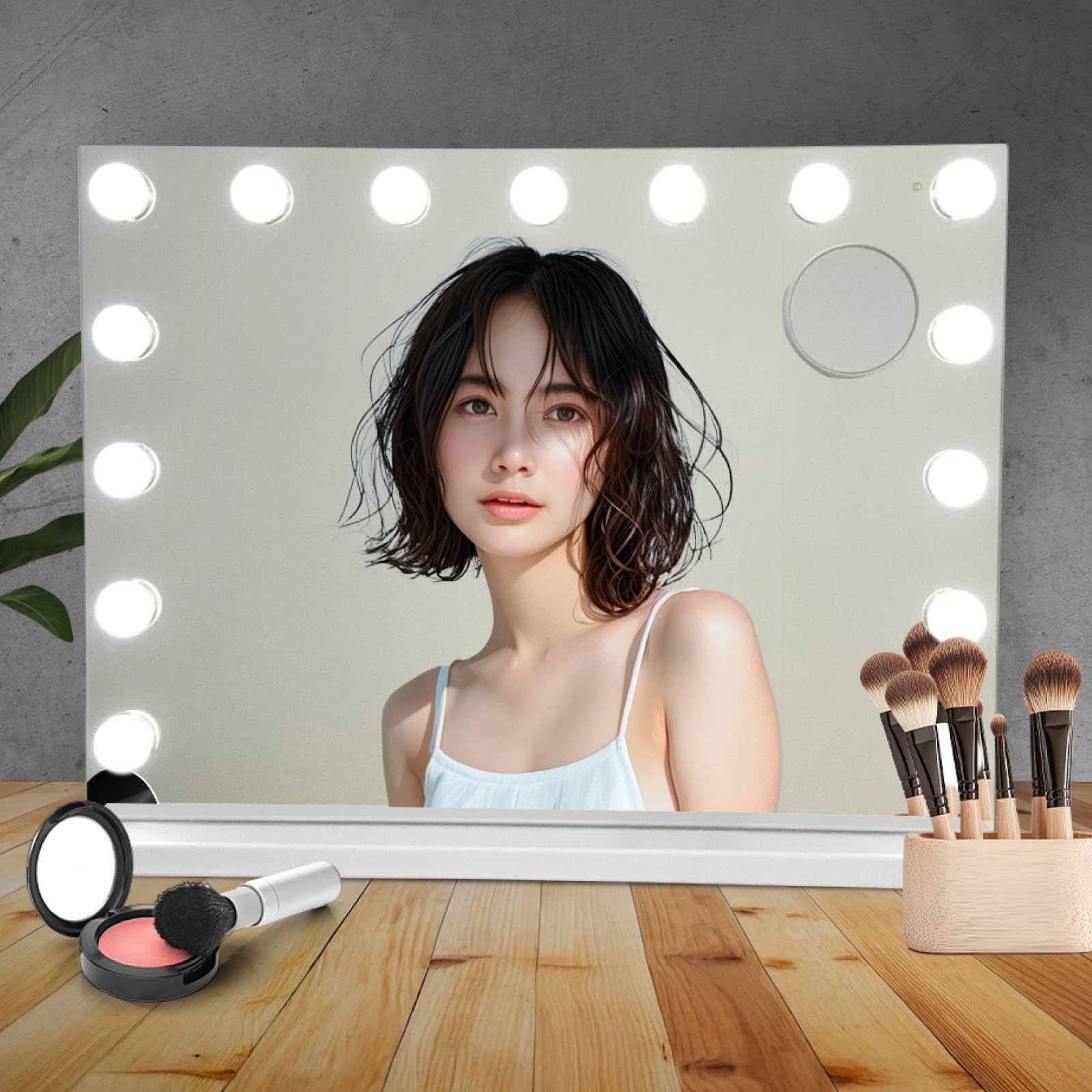 [LINOLUNA] 女優ミラー【美容コンサルタント監修】 大型 化粧鏡 鏡 卓上 卓上ミラー 壁掛け ハリウッドミラー 女優鏡 LED電球 三色照明モード 調光 ライト付き 拡大鏡付き USBポート (ホワイト, M 46ｘ58ｃｍ)as e7785067