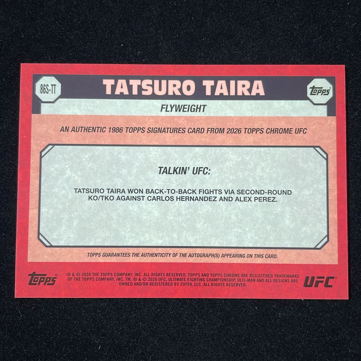 平良達郎 Tatsuro Taira Topps Chrome UFC Fly Weight 2026 Auto 直筆 