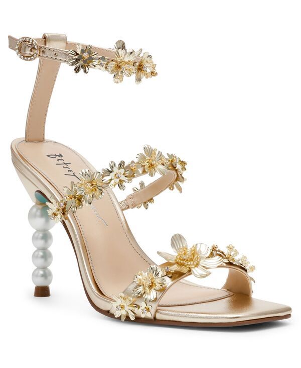ベッツィジョンソン レディース シューズ サンダル スパンコール Betsey Johnson Womens Lorra Flower Sequin Dress Sandals Light Gold