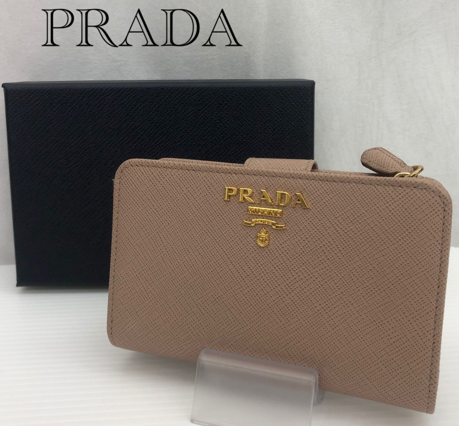 極美品 PRADA プラダ SAFFIANO METAL 1ML225 CIPRIA チプリア レザー 二つ折り財布 1ML255 ベージュピンク レディース 財布_255067