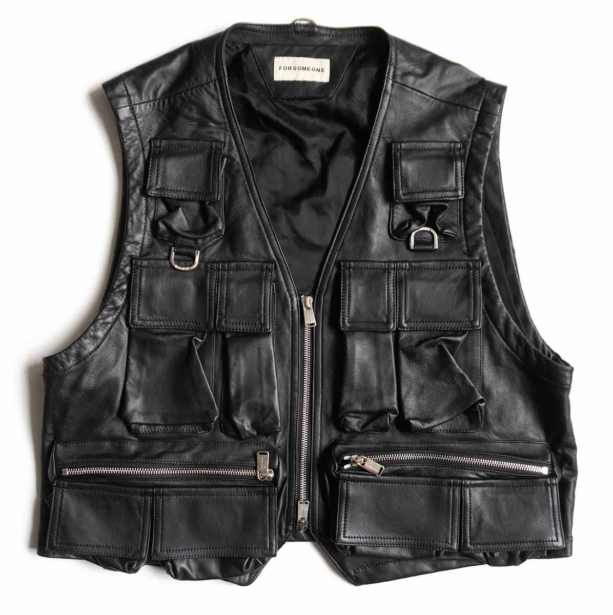 【美品】FORSOMEONE【FO TACTICS VEST LEATHER】 46 フォーサムワン シープスキン レザー ベスト 26060204