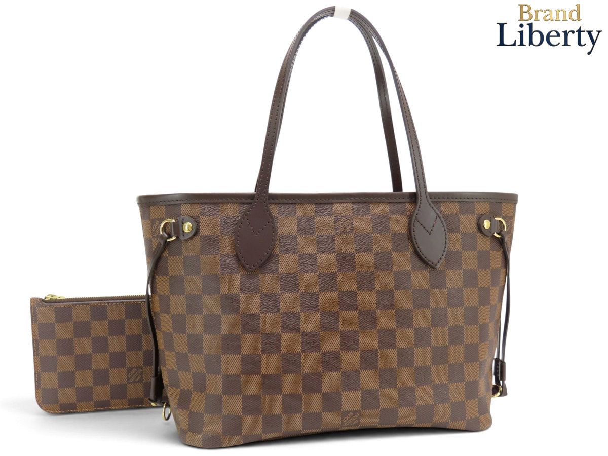 【新品同様】ルイヴィトン LOUIS VUITTON ダミエ ネヴァーフル PM トートバッグ ショルダーバッグ ポーチ付き ダークブラウン レッド PVC レザー N40600