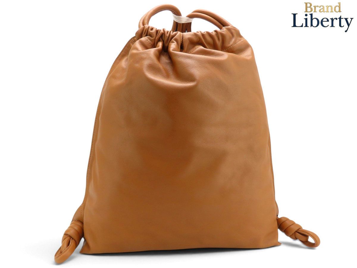 【未使用】ロエベ LOEWE ヤゴ ノット アナグラム ドローストリング バックパック リュックサック 巾着型 ブラウン レザー 304.10.J94