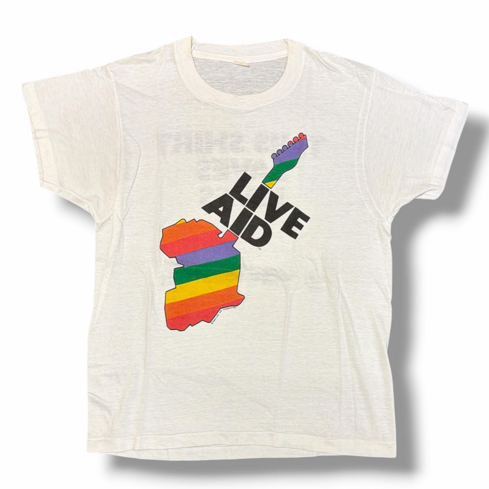 ヴィンテージ 80s LIVEAIDTシャツ ライブエイドTシャツ 半袖カットソー ホワイト L （9176M）