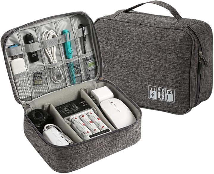 YourKit Gadget Pouch Large Capacity Travel Pouch Bag in Bag Cable Storage Hard Case Compatible (Gray, 1 Layer Type)