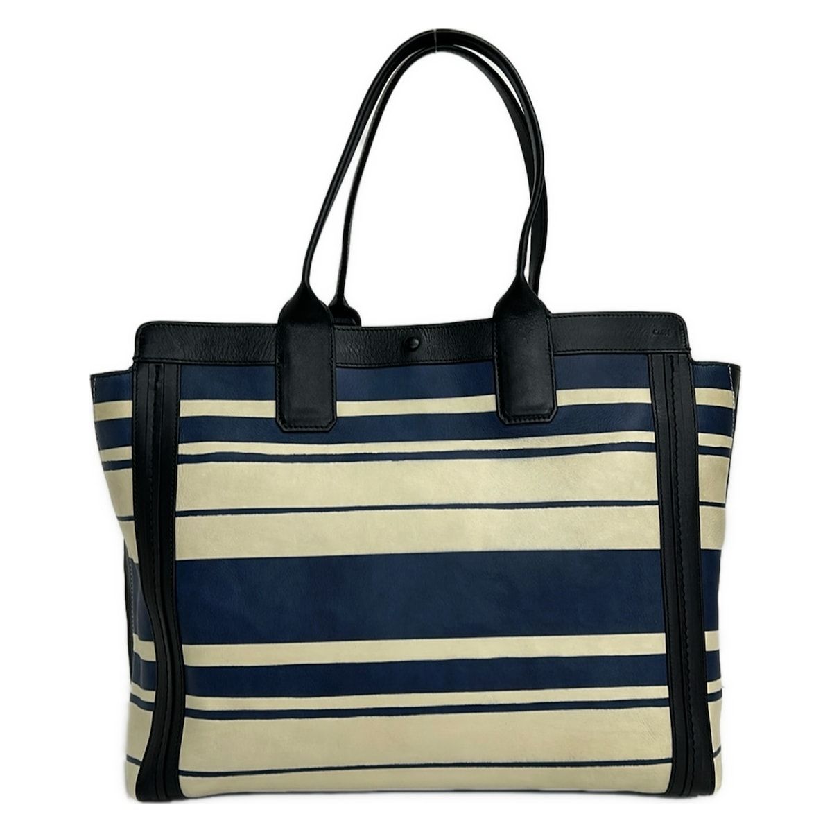 Chloe(クロエ) トートバッグ アリソン 3S0163-881 アイボリー×ネイビー×黒 ボーダー レザー