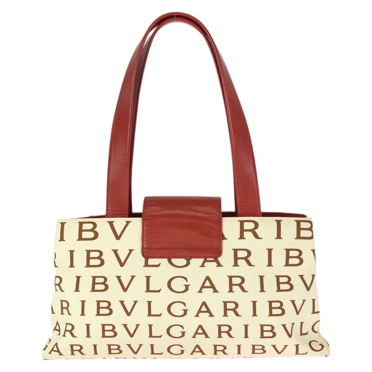 美品 BVLGARI ブルガリ ロゴマニア レッド アイボリー シルバー金具
