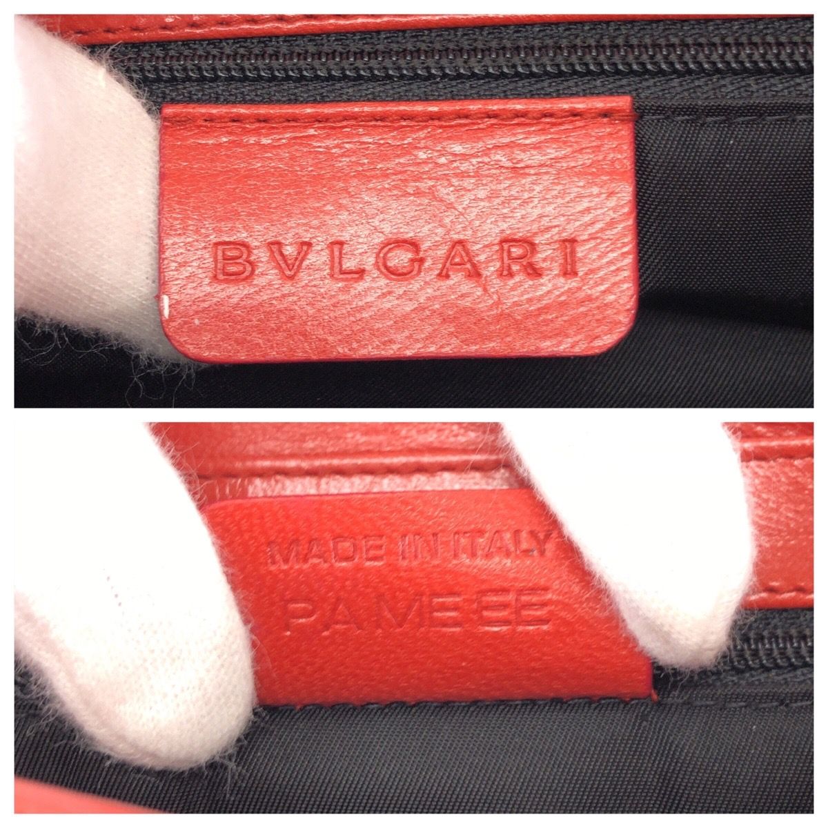 美品 BVLGARI ブルガリ ロゴマニア レッド アイボリー シルバー金具 