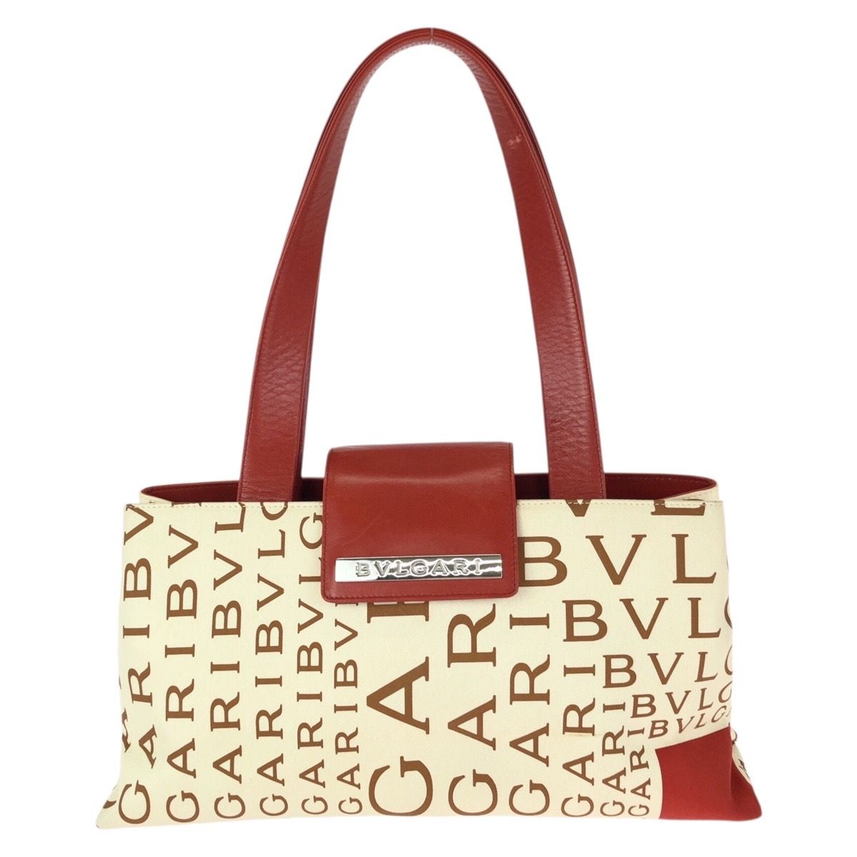 美品 BVLGARI ブルガリ ロゴマニア レッド アイボリー シルバー金具