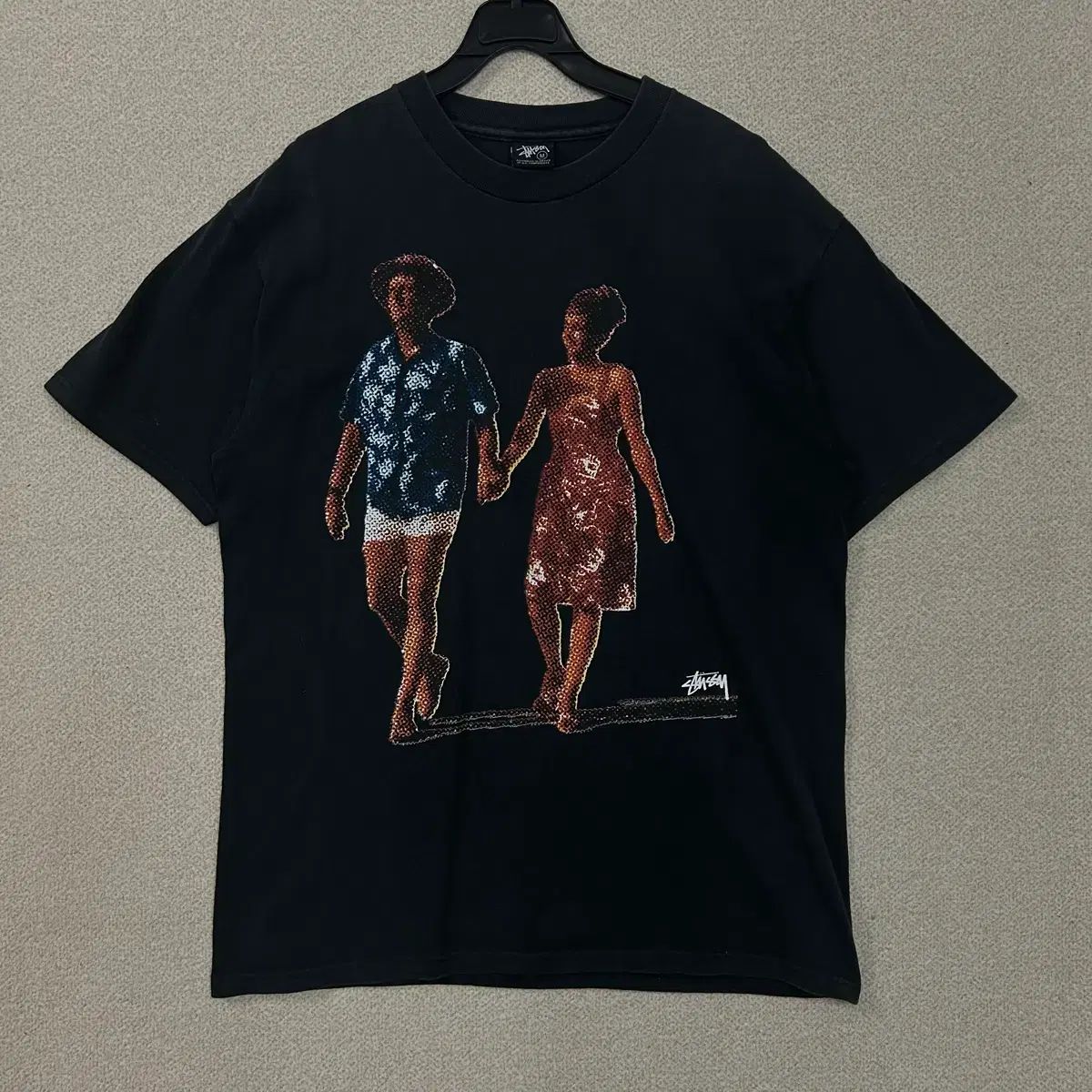 (M) 00s STUSSY ステューシー ブラック グラフィック プリンティング 半袖Tシャツ