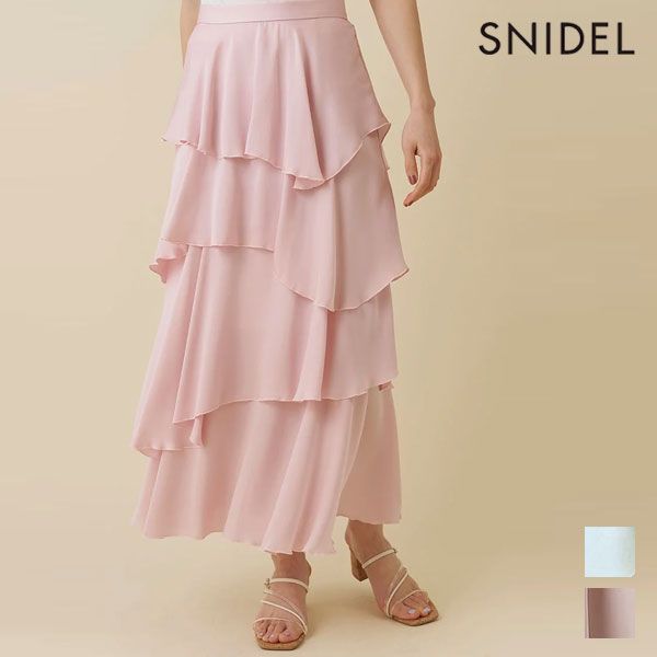 【新作10%OFF】【即納】 スナイデル SNIDEL ボトムス 26春夏 サテンナローティアードスカート マキシ丈 フリル swfs262131