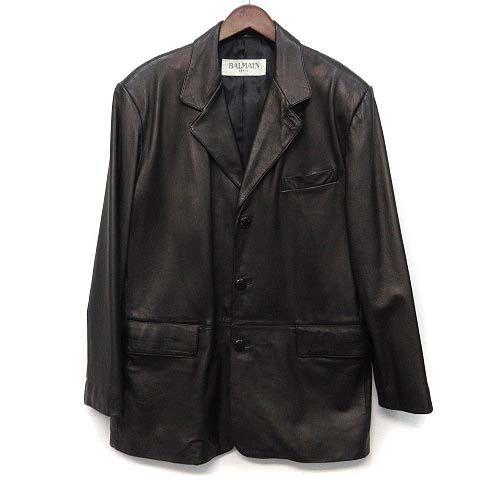 【美品】BALMAIN バルマン　シープレザー　テーラードジャケット　M バルマン BALMAIN シープスキン レザー テーラード ジャケット 黒
