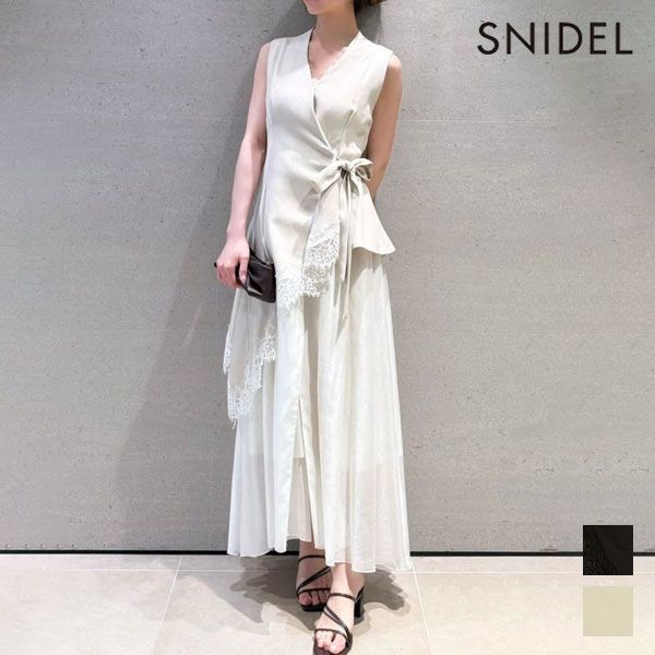 【新作10%OFF】【即納】 スナイデル SNIDEL ワンピース 26春夏 ヘムレーススイッチングワンピース マキシ丈 ノースリーブ フレア swfo262031
