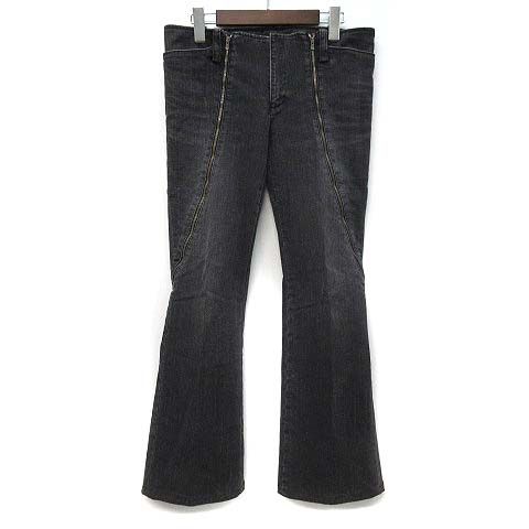 バジュラ bajra フレア デニムパンツ ジーンズ ストレッチ フルジップ ギミック プリーツ グレー M 75FP08