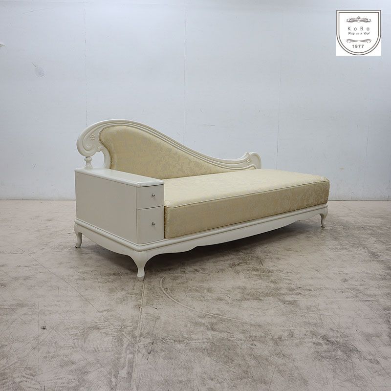 ◆展示美品◆ 松永工房 IDC大塚家具 Continue カンティーニュ カウチ 2Pソファ/2人掛けソファ ホワイト 引出付 猫脚 エレガント 50万