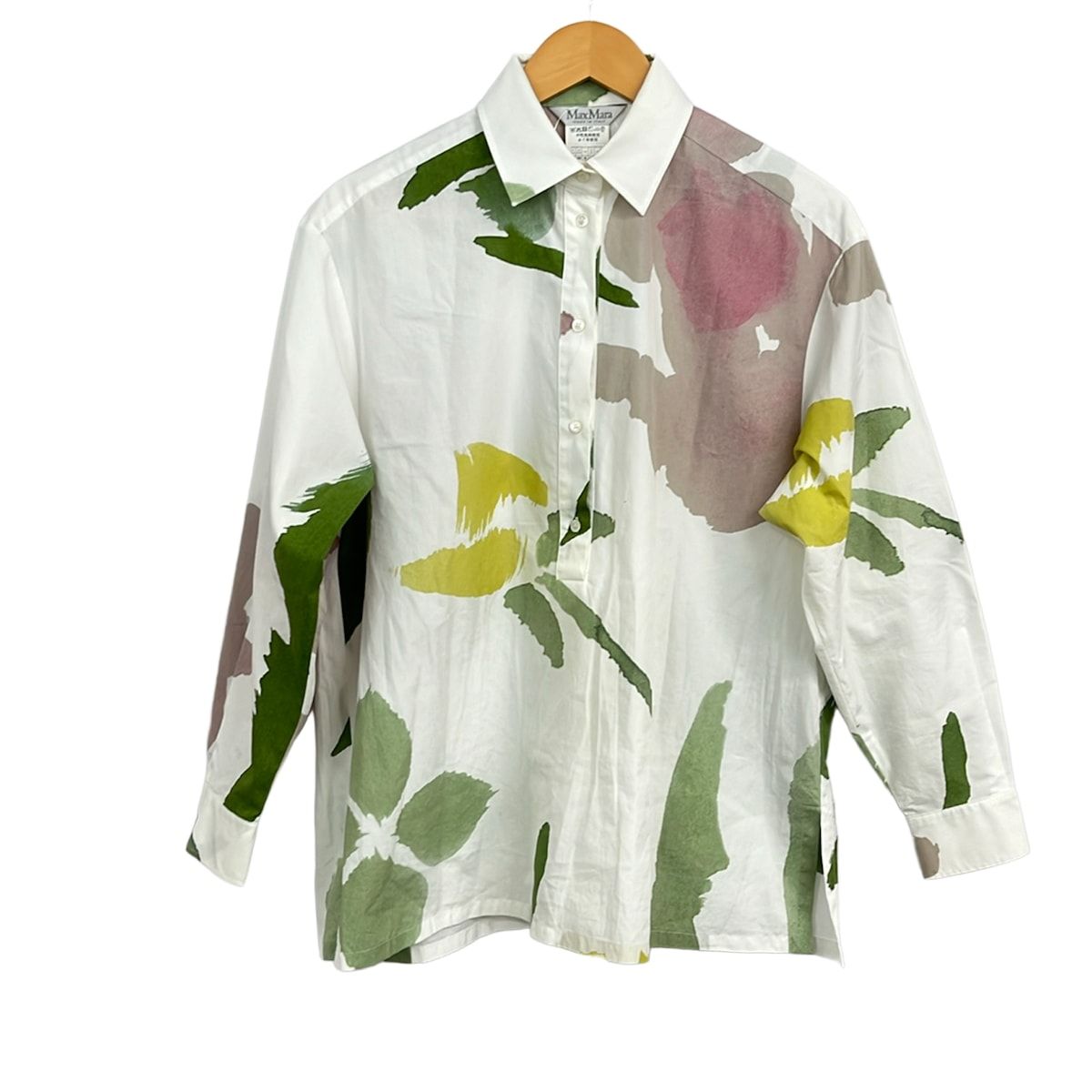 Max Mara(マックスマーラ) 長袖シャツブラウス サイズ36 S レディース美品 - 白×グリーン×マルチ プルオーバー/ハーフボタン