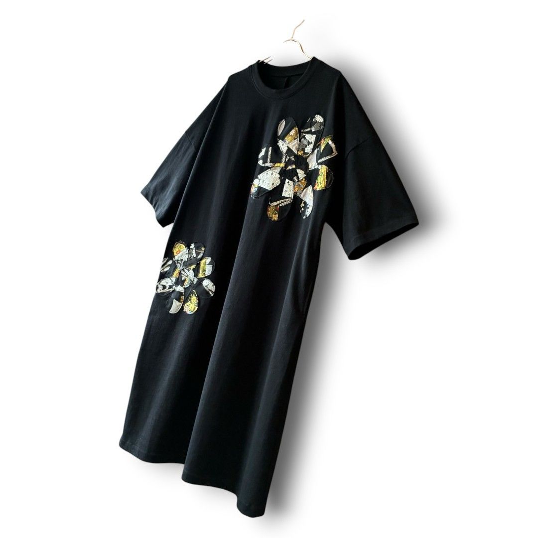 黒留袖パッチワークフラワーTシャツワンピース 一点物｜着物リメイク