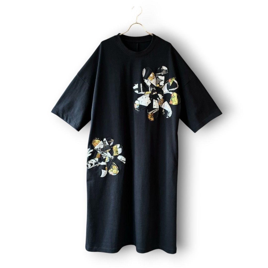 黒留袖パッチワークフラワーTシャツワンピース 一点物｜着物リメイク