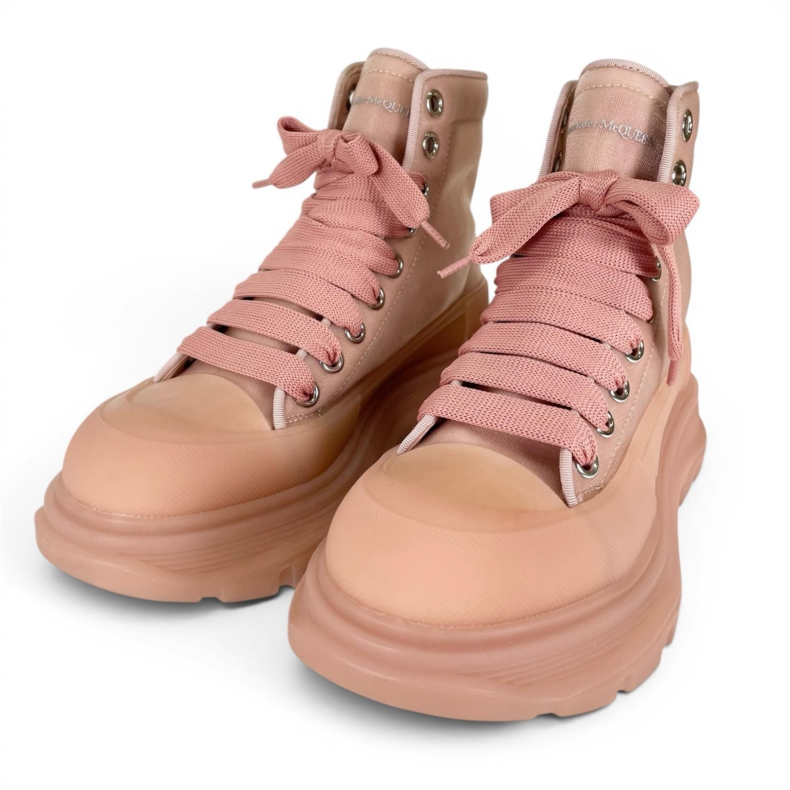 極美品▲Alexander McQueen アレキサンダーマックイーン 658082 TREAD MESH ハイカットスニーカー ローズピンク 37 イタリア製 レディース 箱・保存袋付き