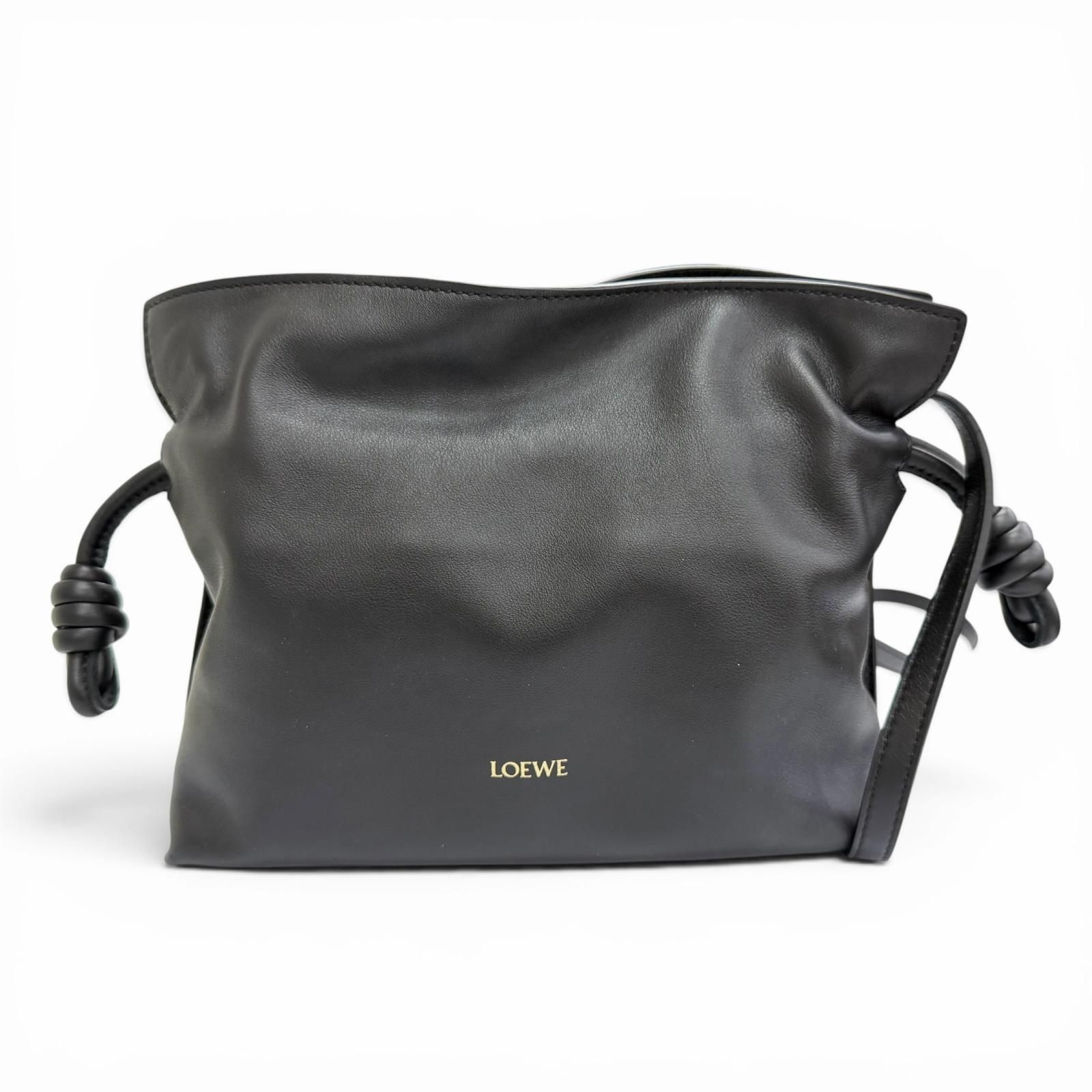 美品△LOEWE ロエベ A411FC2X73 FLAMENCO CLUTCH MINI フラメンコクラッチ ミニ ナパカーフスキン ショルダーバッグ ブラック スペイン製 レディース 保存袋付き オススメ◎ 定価360,800円