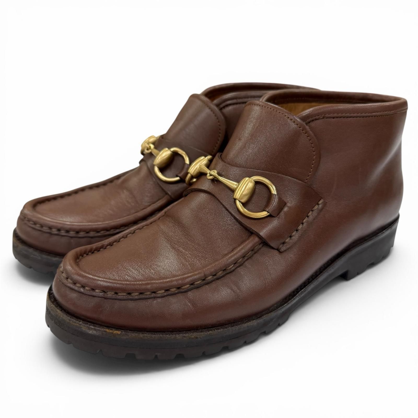 【ドンドン見直し】美品☆GUCCI グッチ 104 0088 ホースビット金具 レザー ショートブーツ ブラウン ゴールド金具 5 イタリア製 レディース 箱・保存袋付き