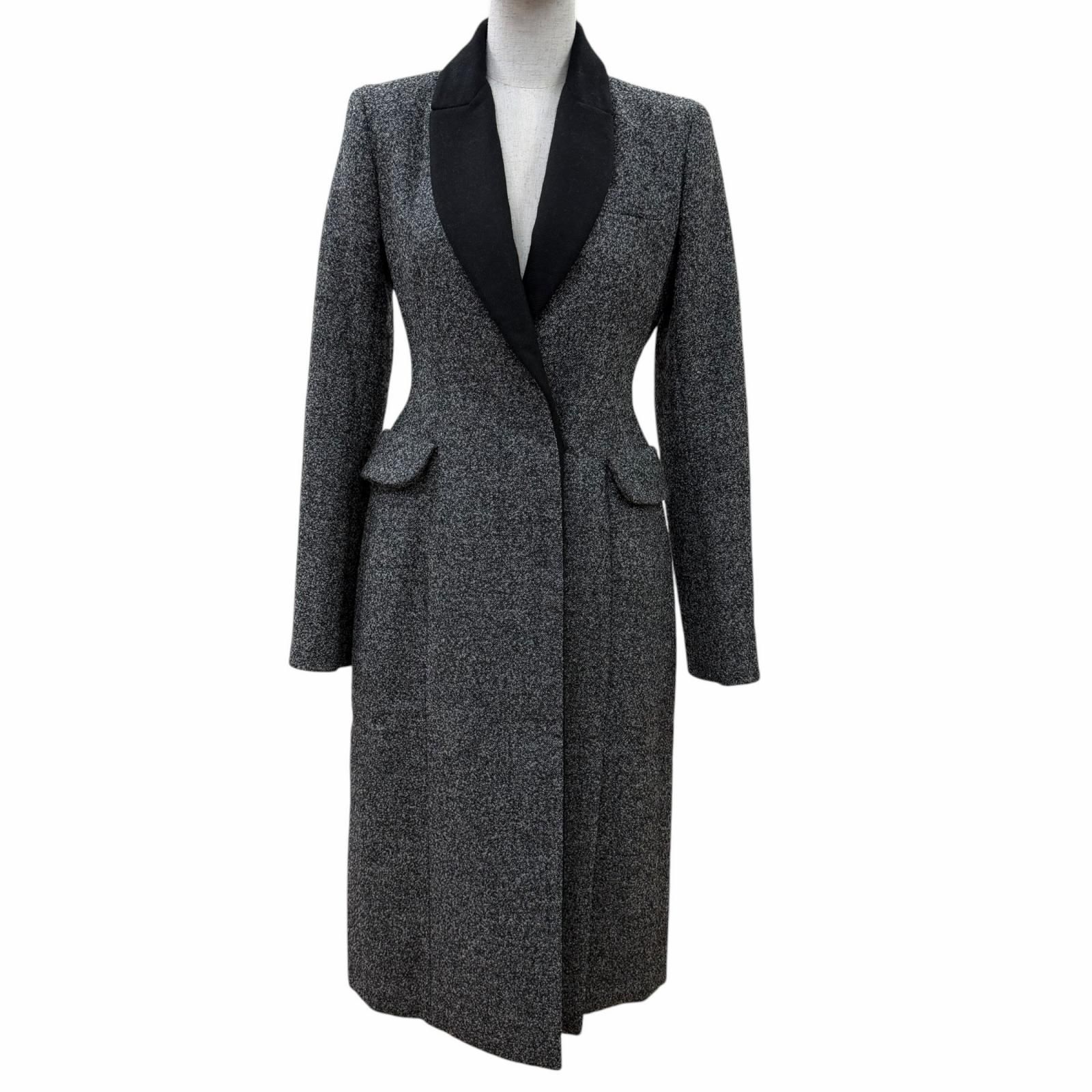 美品☆Christian Dior クリスチャンディオール 3H21834A1110 アンゴラ・カシミヤ混 ラフ・シモンズ期 バーシルエット コート グレー 38 フランス製 正規品 レディース