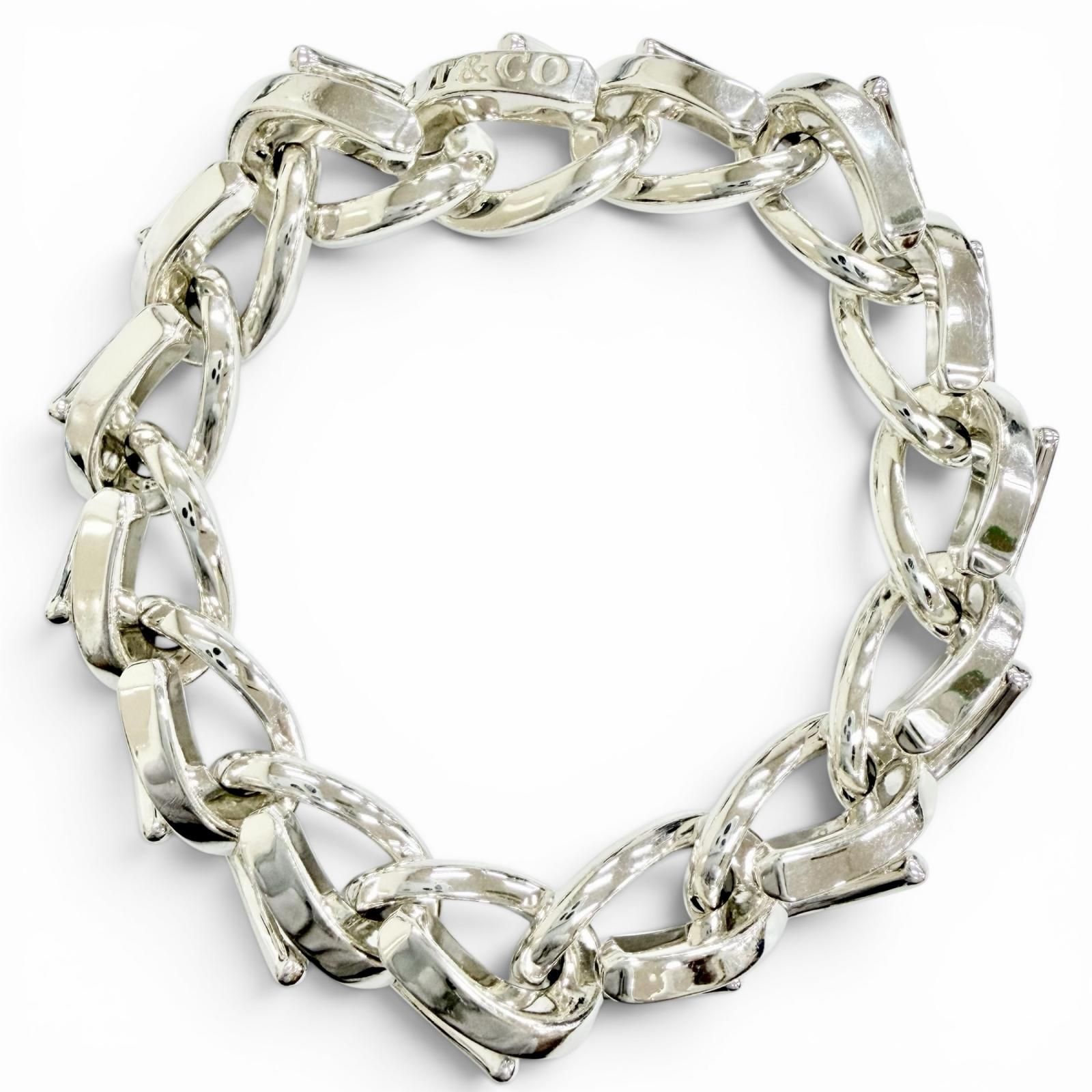 極美品△TIFFANY&Co. ティファニー フォージ ラージリンク AG925 15コマ ブレスレット シルバー 18 重量71.90g レディース メンズ