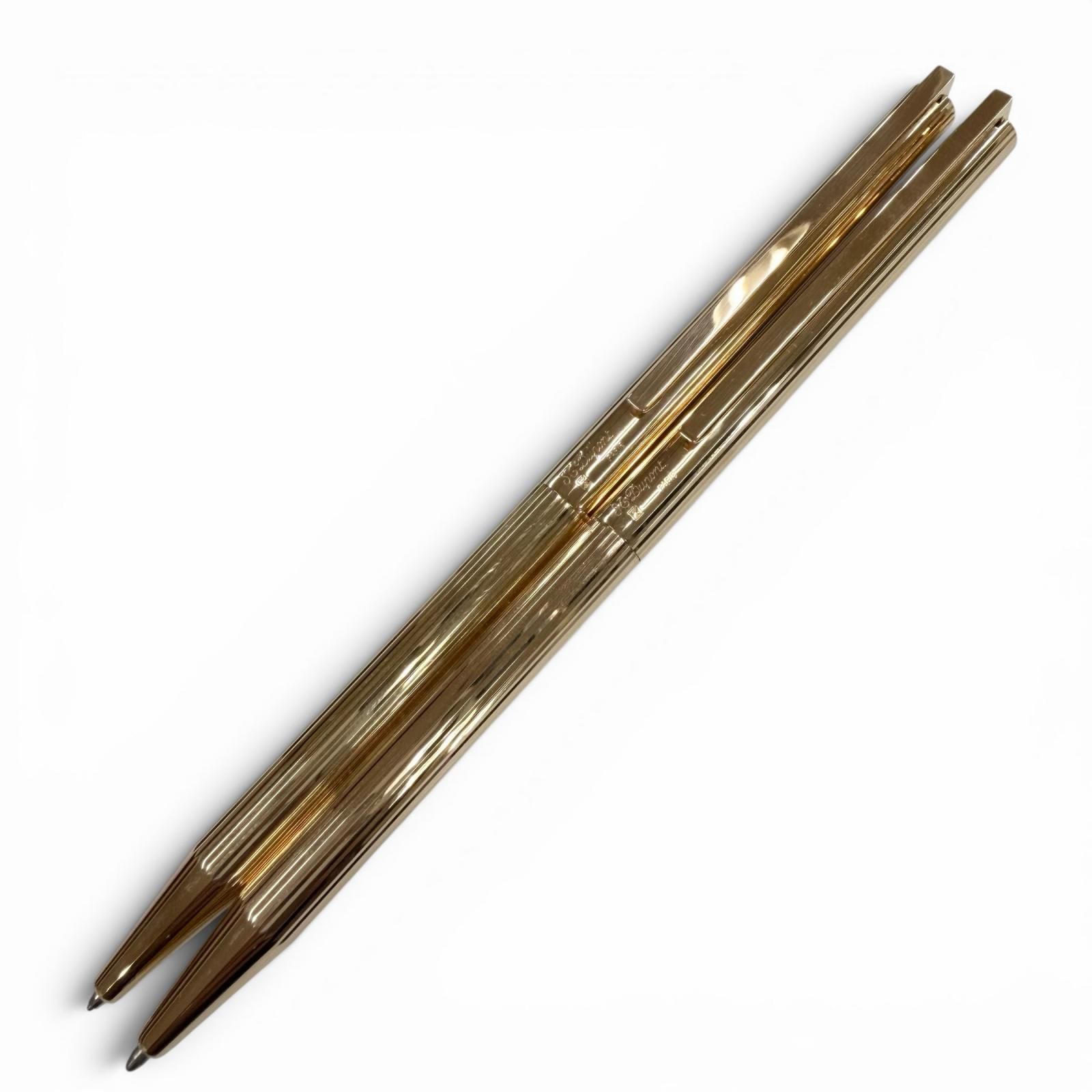 極美品▼Dupont デュポン ゴールドプレートライン クラシック ストライプ柄 ツイスト式 ボールペン シャープペンシル 2本セット ゴールド フランス製 メンズ 筆記確認済み 箱付き