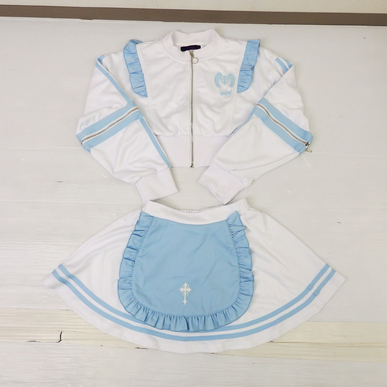 CO5592 Amilige アミリージュ ワンピース ラインフリル袖ZIPトップス+エプロンスカートセット フリーサイズ ホワイト 白系