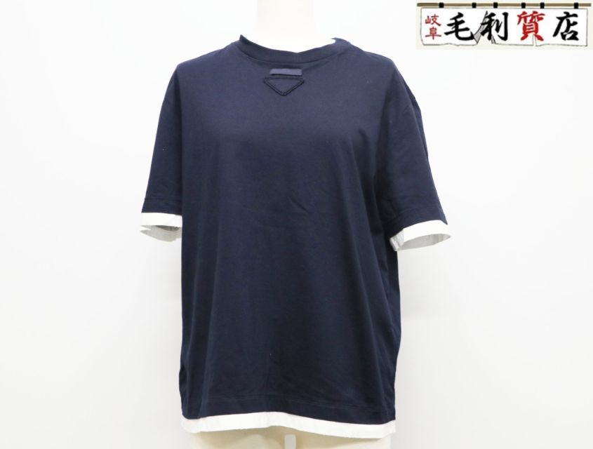 プラダ PRADA コットン ジャージー Tシャツ 3547B サイズS ネイビー 【中古】 半袖 カットソー