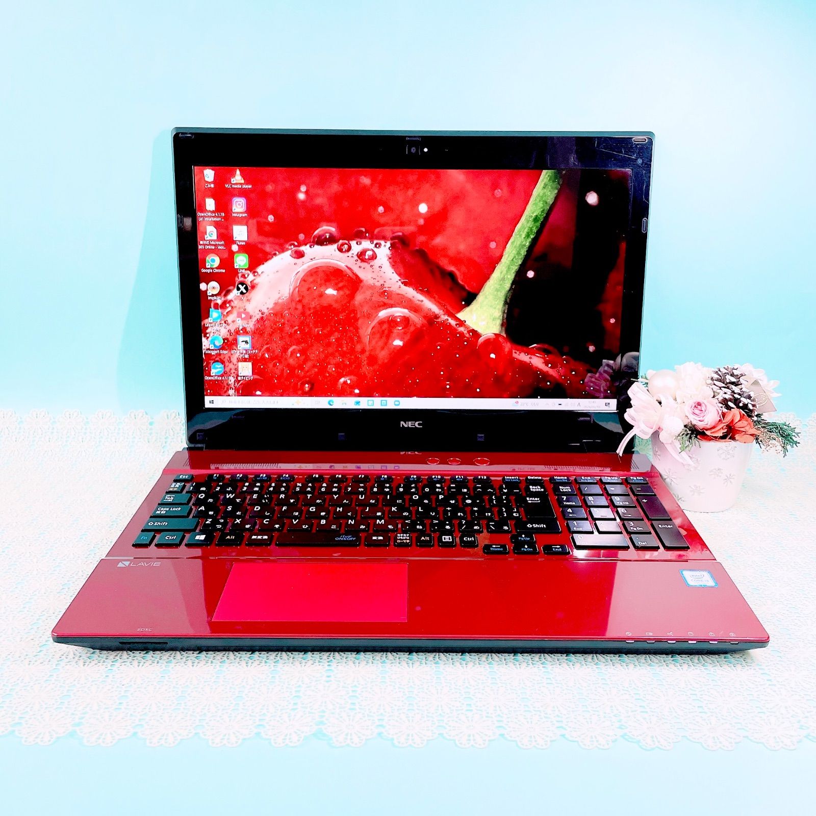 バッテリー良好‼️NEC大容量1TB ブルーレイ 赤ノートパソコン WEB