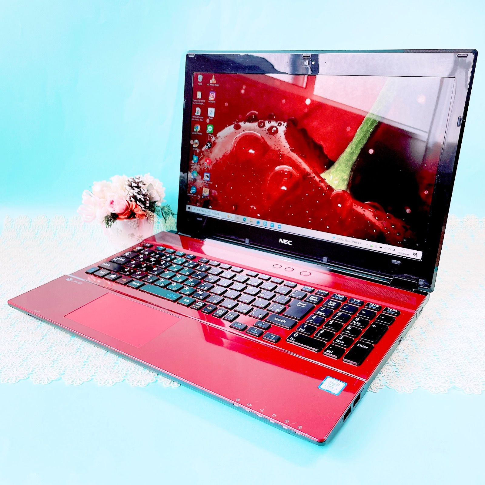 バッテリー良好‼️NEC大容量1TB ブルーレイ 赤ノートパソコン WEB