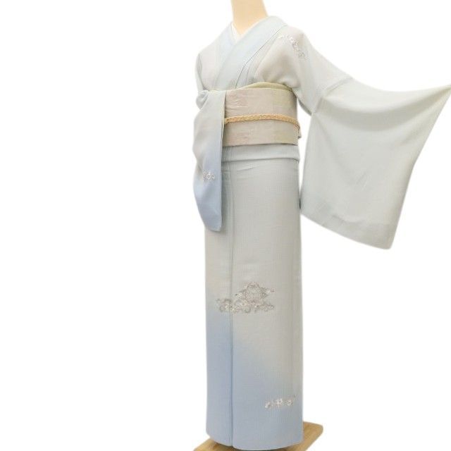 百華❀Y5073◇夏着物 夏単衣 正絹 刺繍 居敷当て付き 手縫い仕立て