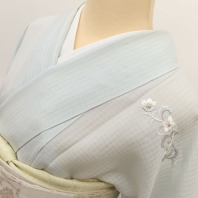 百華❀Y5073◇夏着物 夏単衣 正絹 刺繍 居敷当て付き 手縫い仕立て