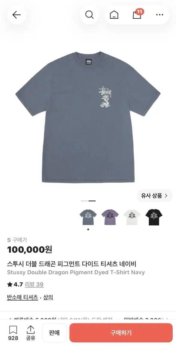 STUSSY ダブルDragon PIGMENT ネイビー